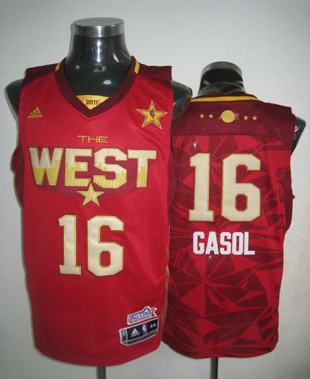 2011 All Star Lakers #16 Pau Gasol Red Stitched NBA Jersey