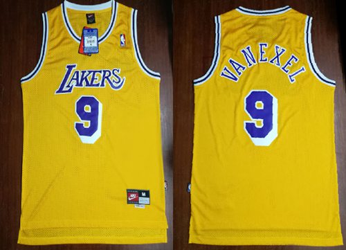 Mitchell And Ness Lakers #9 Nick Van Exel Yellow Throwback Stitched NBA Jersey