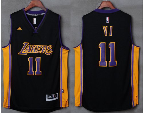 Lakers #11 Yi Jianlian Black(Purple NO.) Stitched NBA Jersey