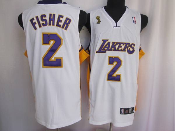 Lakers #2 Derek Fisher Stitched White Champion Patch NBA Jersey