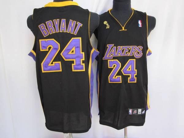 Lakers #24 Kobe Bryant Stitched Black Purple number Champion Patch NBA Jersey