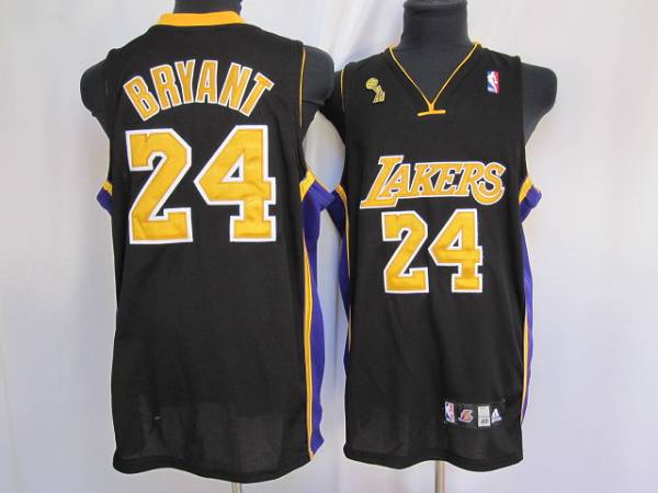 Lakers #24 Kobe Bryant Stitched Black Gold number Champion Patch NBA Jersey