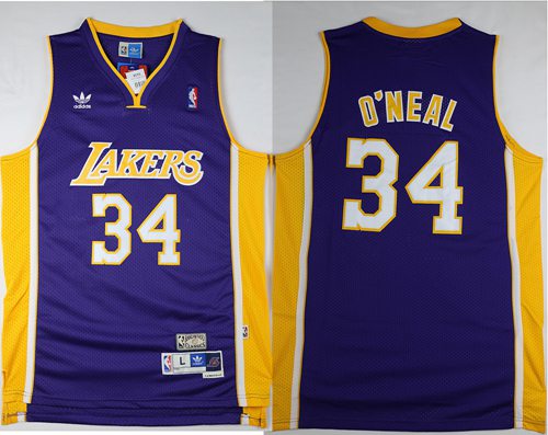 Lakers #34 Shaquille O'Neal Purple Throwback Stitched NBA Jersey
