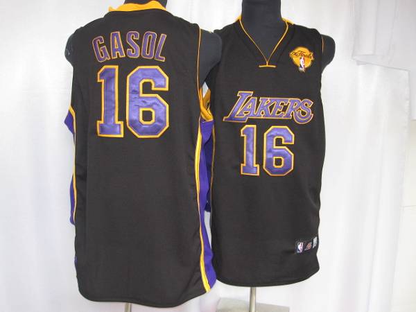 Lakers #16 Pau Gasol Stitched Black Purple Number Final Patch NBA Jersey