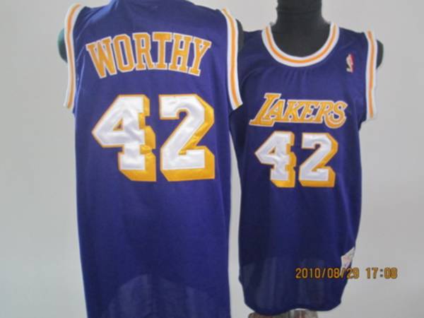 Lakers #42 James Worthy Stitched Purple Throwback NBA Jersey