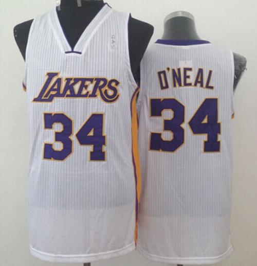 Lakers #34 Shaquille O'Neal White New Throwback Stitched NBA Jersey