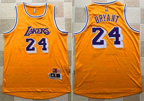 Mitchell and Ness Lakers #24 Kobe Bryant Yellow Stitched Throwback NBA Jersey