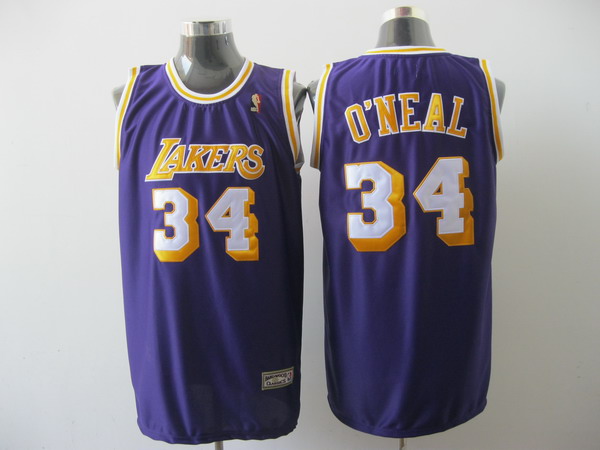 Mitchell And Ness Lakers #34 Shaquille O'Neal Purple Stitched NBA Jersey
