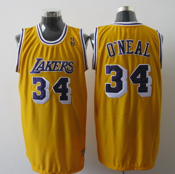 Mitchell And Ness Lakers #34 Shaquille O'Neal Yellow Stitched NBA Jersey