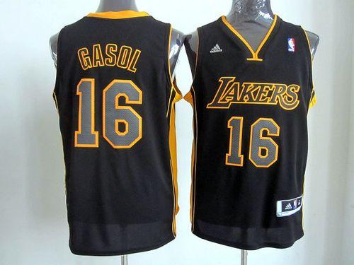 Revolution 30 Lakers #16 Pau Gasol Black(Gold NO.) Stitched NBA Jersey