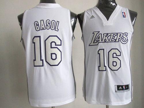 Lakers #16 Pau Gasol White Big Color Fashion Stitched NBA Jersey