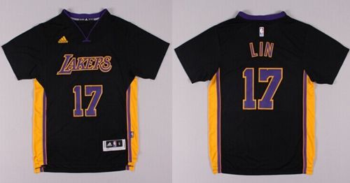 Revolution Lakers #17 Jeremy Lin Black(Purple NO.) Stitched NBA Jersey