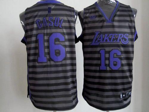 Lakers #16 Pau Gasol Black/Grey Groove Stitched NBA Jersey