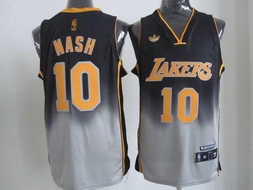 Lakers #10 Steve Nash Black/Grey Fadeaway Fashion Stitched NBA Jersey
