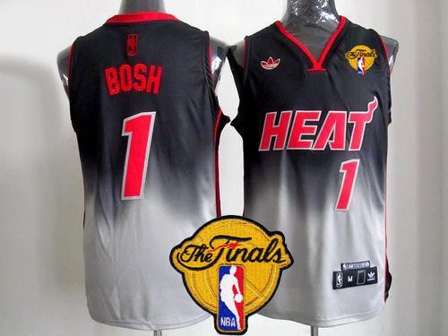Heat #1 Chris Bosh Black/Grey Fadeaway Fashion Finals Patch Stitched NBA Jersey