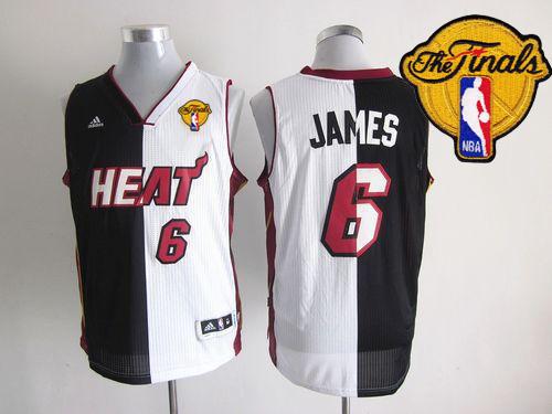 Heat #6 LeBron James Black/White Split Fashion Finals Patch Stitched NBA Jersey
