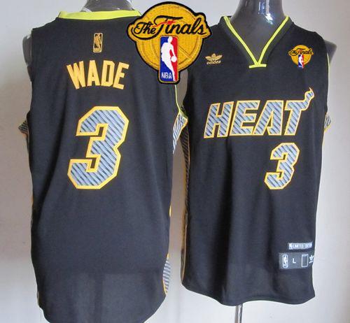 Heat #3 Dwyane Wade Black Electricity Fashion Finals Patch Stitched NBA Jersey