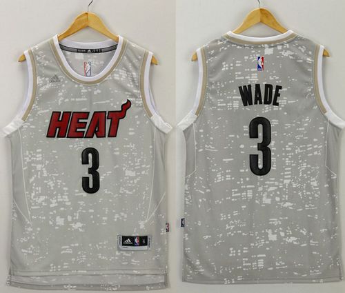 Heat #3 Dwyane Wade Grey City Light Stitched NBA Jersey