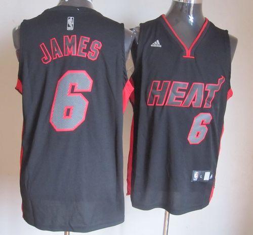 Heat #6 LeBron James Black With Red & Black Number Stitched NBA Jersey