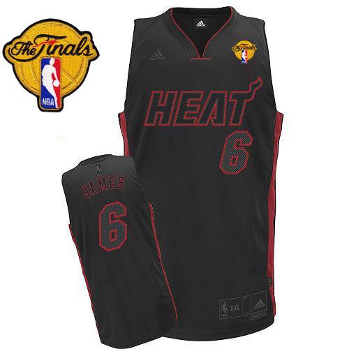 Heat Finals Patch #6 LeBron James Black With Black&Red No. Stitched NBA Jersey