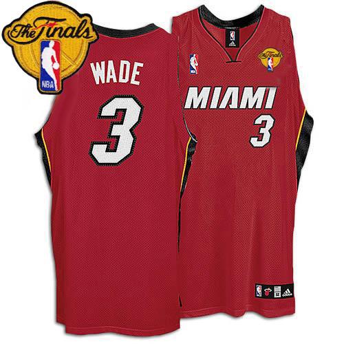 Heat Finals Patch #3 Dwyane Wade Red Stitched NBA Jersey
