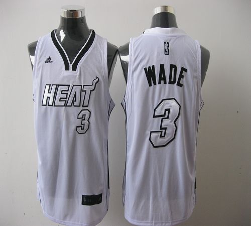 Heat #3 Dwyane Wade Silver No. White Stitched NBA Jersey