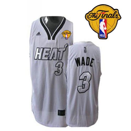 Heat Finals Patch #3 Dwyane Wade Silver No. White Stitched NBA Jersey