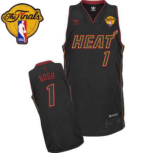 Heat Finals Patch #1 Chris Bosh Carbon Fiber Fashion Black Stitched NBA Jersey