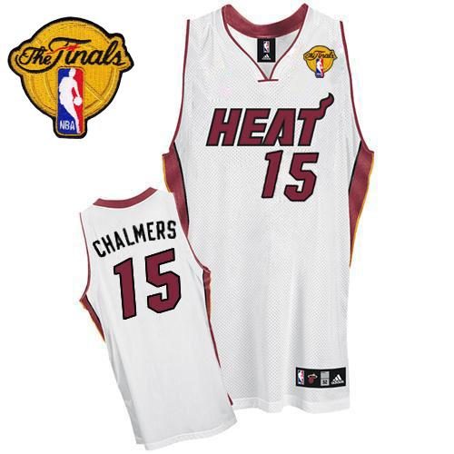 Heat #15 Mario Chalmers White Finals Patch Stitched NBA Jersey