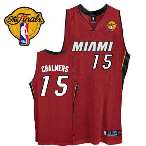 Heat #15 Mario Chalmers Red Finals Patch Stitched NBA Jersey