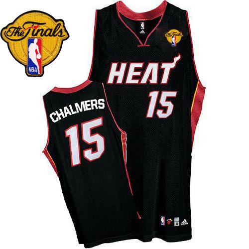 Heat #15 Mario Chalmers Black Finals Patch Stitched NBA Jersey
