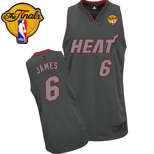 Heat #6 LeBron James Grey Graystone Fashion With Finals Patch Stitched NBA Jersey