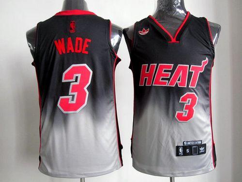 Heat #3 Dwyane Wade Black/Grey Fadeaway Fashion Stitched NBA Jersey