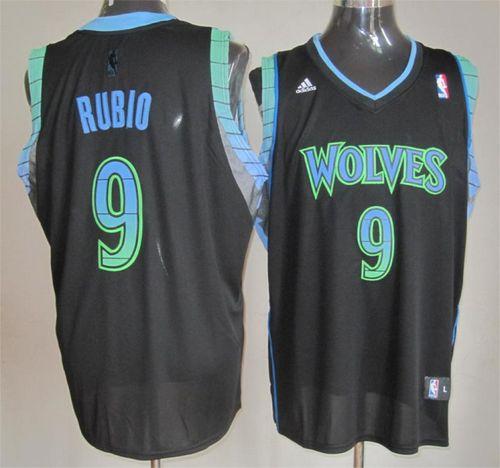Timberwolves #9 Ricky Rubio Black Vibe Stitched NBA Jersey