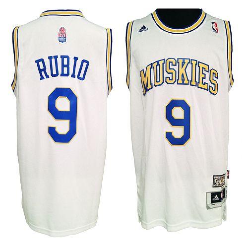 Timberwolves #9 Ricky Rubio White ABA Hardwood Classic Stitched NBA Jersey