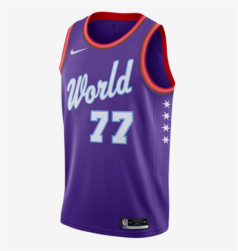 Men's Dallas Mavericks #77 Luka Doncic Purple 2020 Rising Star World Team Stitched NBA Jersey