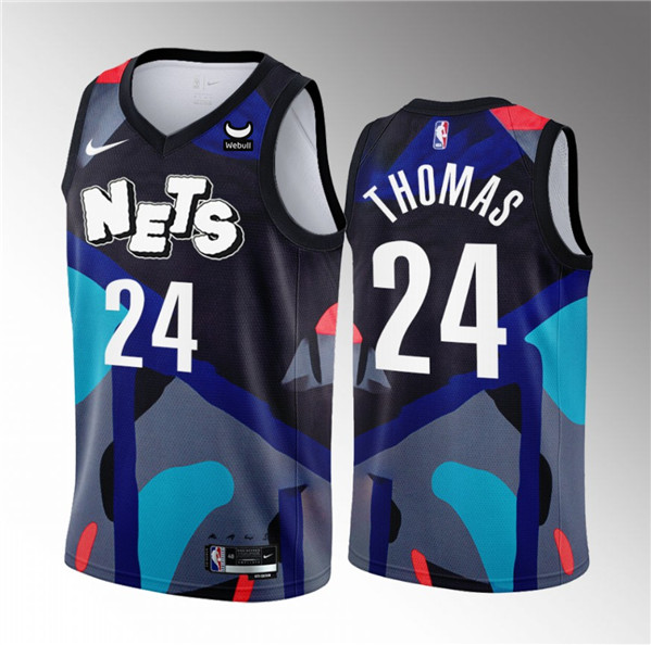 Men's Brooklyn Nets #24 Cam Thomas Black 2023/24 City Edition Stitched Basketball Jersey