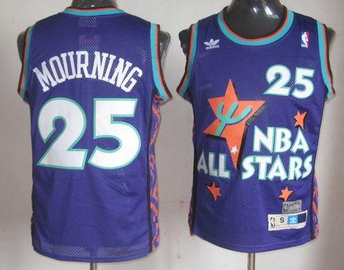 Hornets #25 Alonzo Mourning Purple 1995 All Star Throwback Stitched NBA Jersey