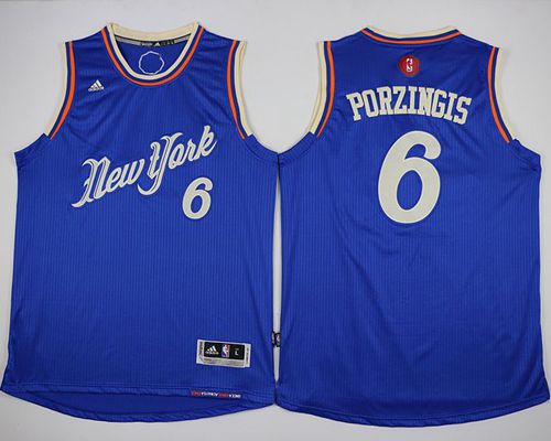 Knicks #6 Kristaps Porzingis Blue 2015-2016 Christmas Day Stitched NBA Jersey