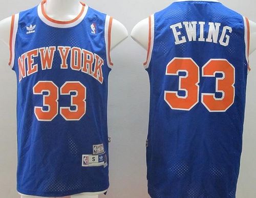 Knicks #33 Patrick Ewing Blue Throwback Stitched NBA Jersey