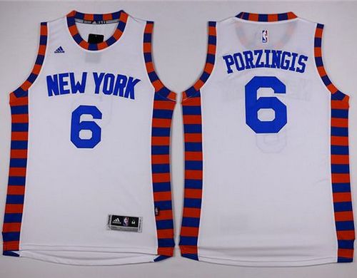 Knicks #6 Kristaps Porzingis White Hardwood Classics Performance Stitched NBA Jersey