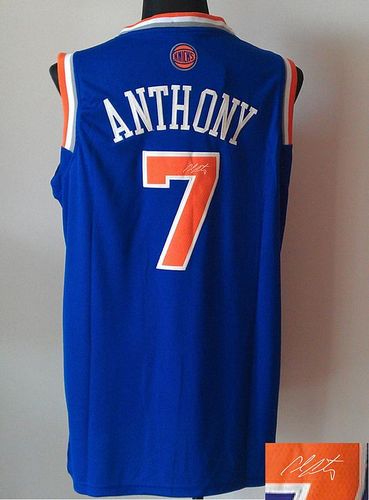 Revolution 30 Autographed Knicks #7 Carmelo Anthony Blue Stitched NBA Jersey