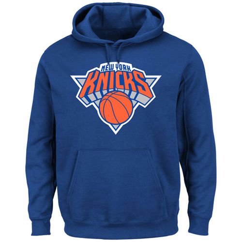 New York Knicks Majestic Current Logo Tech Patch Pullover Hoodie Blue