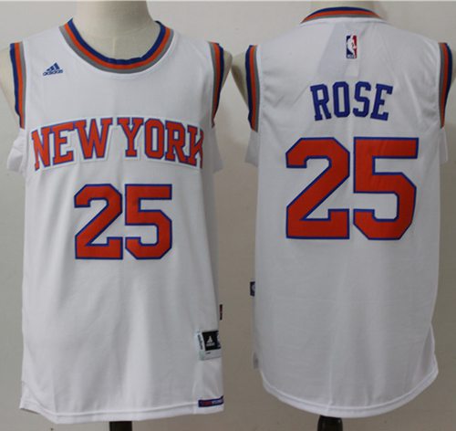 Knicks #25 Derrick Rose White Stitched NBA Jersey