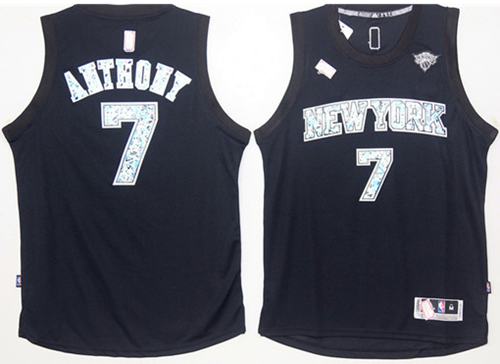 Knicks #7 Carmelo Anthony Black Diamond Fashion Stitched NBA Jersey