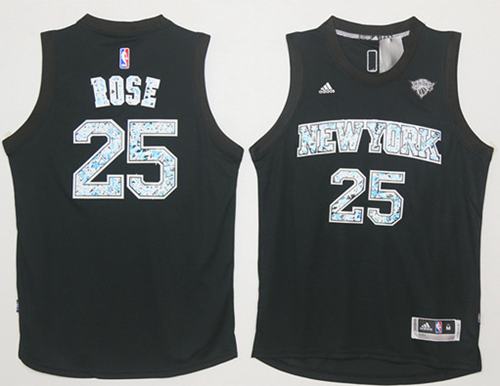 Knicks #25 Derrick Rose Black Diamond Fashion Stitched NBA Jersey