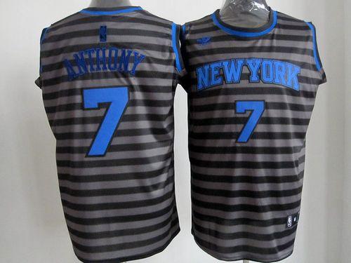 Knicks #7 Carmelo Anthony Black/Grey Groove Stitched NBA Jersey