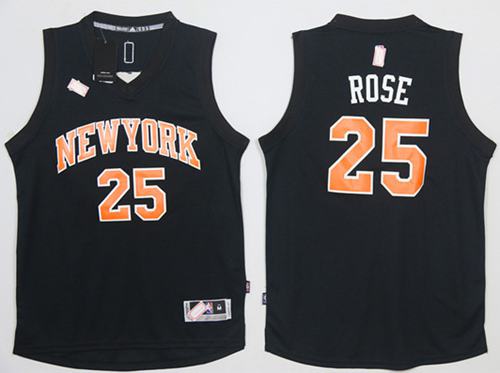 Knicks #25 Derrick Rose Black Fashion Stitched NBA Jersey