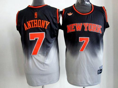 Knicks #7 Carmelo Anthony Black/Grey Fadeaway Fashion Stitched NBA Jersey