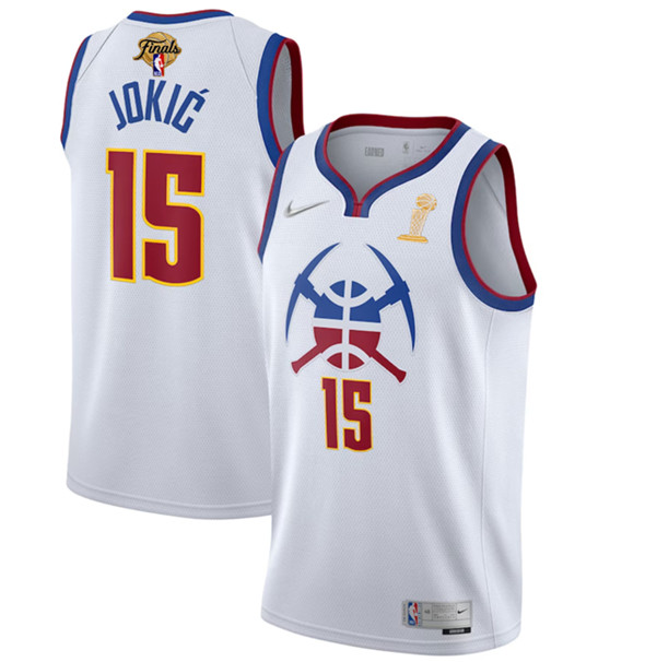 Men's Denver Nuggets #15 Nikola Jokic White 2023 Finals Champions Earned Edition Stitched Basketball Jersey
